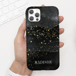 Chic Modern Black Watercolor Gold Stars mit Namen Case-Mate iPhone Hülle<br><div class="desc">Dieses schicke Handy-Gehäuse zeichnet sich durch eine schwarze Aquarellfarbe und goldene Sterne abstrakten Hintergrund mit Ihrem Namen in einem modernen Serif-Schriftart aus. Das ist der perfekte Fall für jeden, der ein elegantes und dennoch hübsches Design will, das sich durch seine außergewöhnliche Architektur auszeichnet. Fügen Sie Ihren Namen hinzu, um dieses...</div>