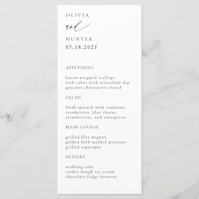 Chic Modern Black & White Wedding Menükarte (Vorderseite)