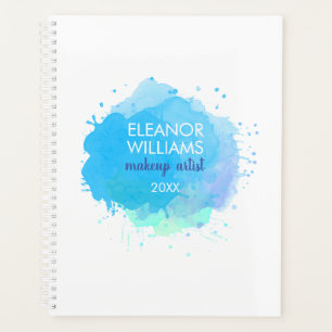 Chic Modern Blue Watercolor Abstrakt Blot Business Planer