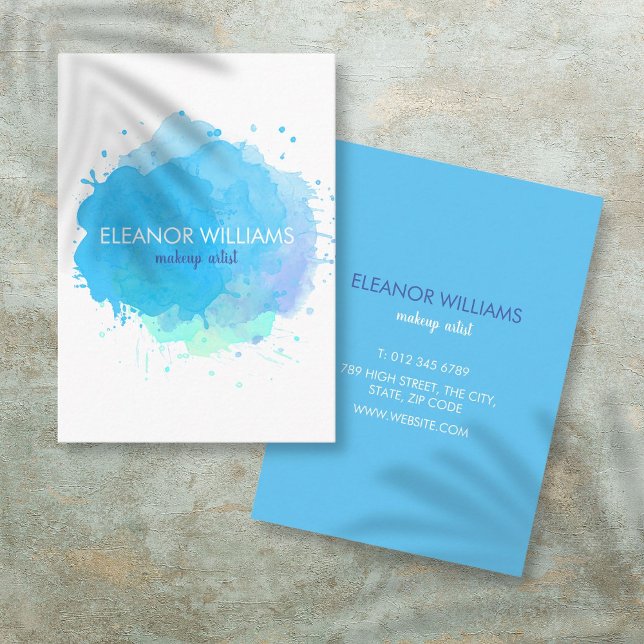 Chic Modern Blue Watercolor Blot Visitenkarte (Chic Modern Blue Watercolor Blot Business Card)