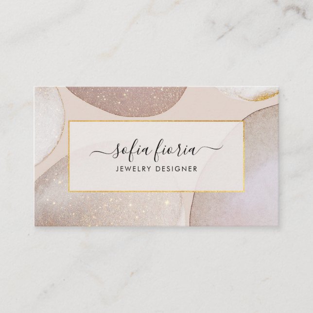 Chic Modern Blush Gold Glitzer Juwelen Visitenkarte (Vorderseite)