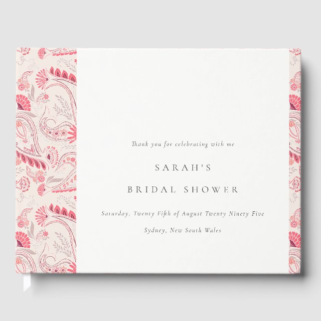 Chic Modern Blush Paisley Typografy Brautparty Gästebuch (Vorderseite)