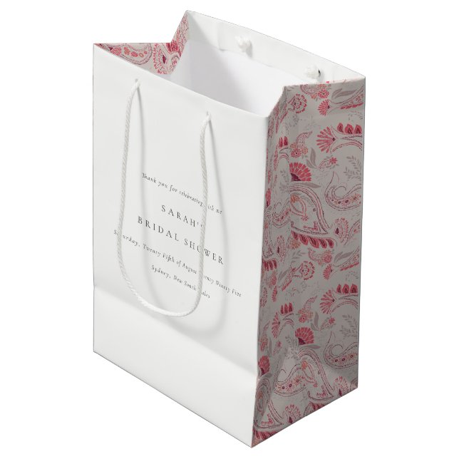 Chic Modern Blush Paisley Typografy Brautparty Mittlere Geschenktüte (Vorderseite Schrägansicht)