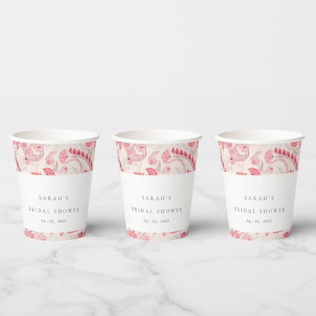 Chic Modern Blush Paisley Typografy Brautparty Pappbecher (Multi)