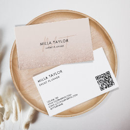 Chic Modern Blush Pink Monogram Feminine QR Code Visitenkarte