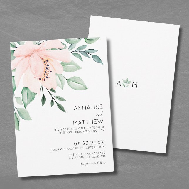 Chic Modern Blush Pink Watercolor Blumenzehen Einladung (Chic Modern Blush Pink Watercolor Floral Wedding Invitation)