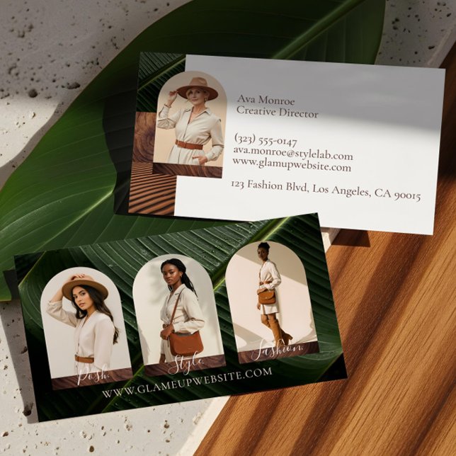 Chic Modern Boho Earthy Fashion Photo Arch Collage Visitenkarte (Chic Modern Boho Earthy Fashion Photo Arch Collage Business Card)