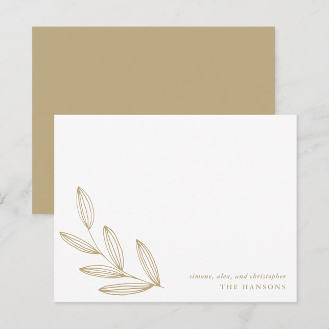 Chic Modern Botanisch Sprout Tan Creme und Weiß Mitteilungskarte (Vorne/Hinten)