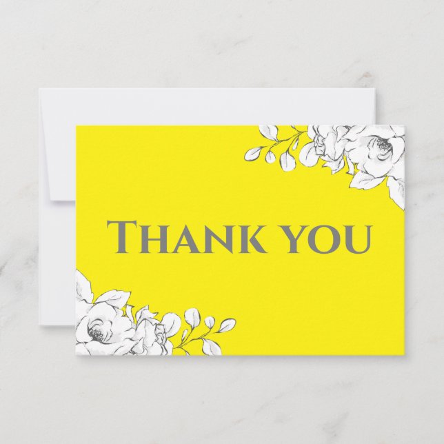 Chic Modern Bright Yellow White Floral Dankeskarte (Vorderseite)
