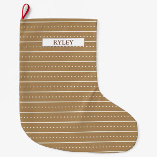 Chic Modern Brown and White Pattern Monogram Großer Weihnachtsstrumpf