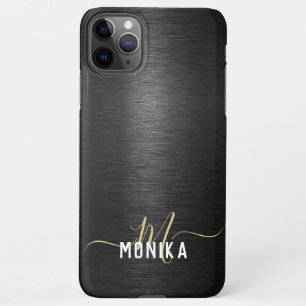 Chic Modern Brushed Metallic Black Gold Monogram iPhone 11Pro Max Hülle