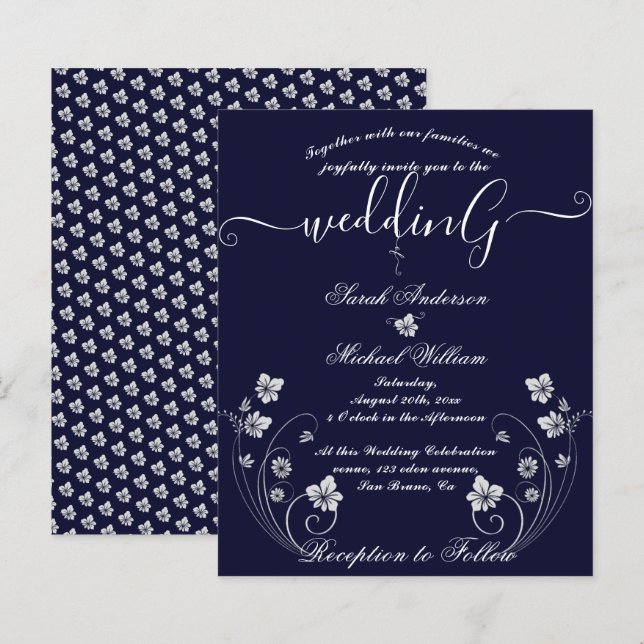 Chic Modern Budget Floral White Wedding Einladung (Vorne/Hinten)