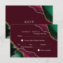 Chic Modern Burgundy & Green Black Agate Wedding