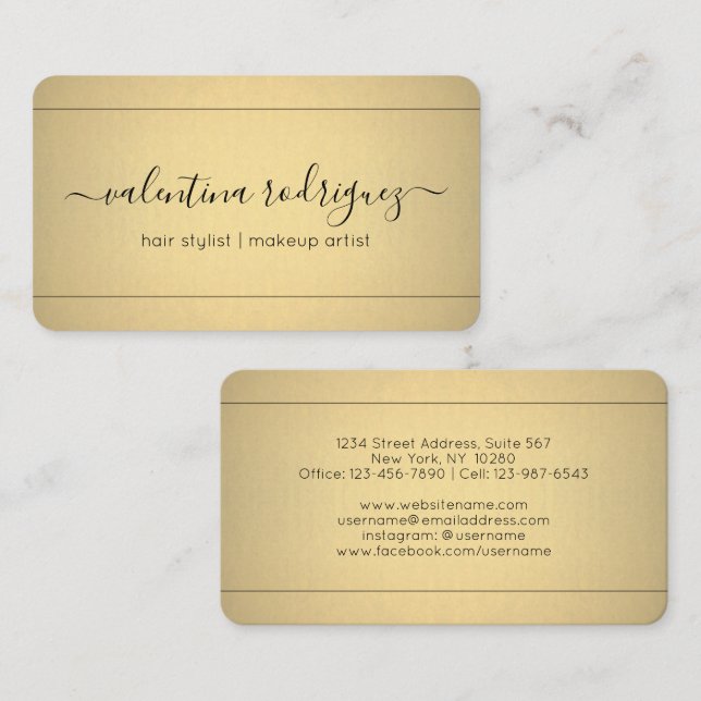 Chic Modern Calligraphy Black and Gold Imitats Foi Visitenkarte (Vorne/Hinten)