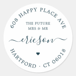 Chic Modern Calligraphy The Future Wedding Address Runder Aufkleber