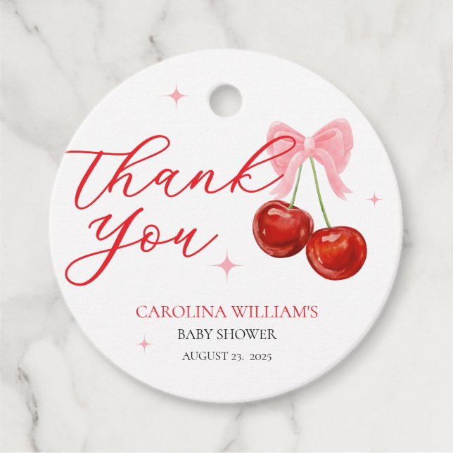 Chic Modern Cherry Baby Dusche Geschenkanhänger (Vorderseite)