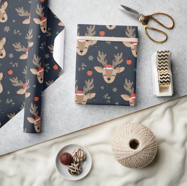 Chic Modern Christmas Holidays Festival Rentier Geschenkpapier (Kunsthandwerk)