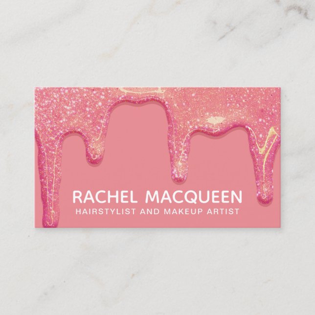 Chic Modern Coral Pink Glitzer Tropfen Business Ca Visitenkarte (Vorderseite)