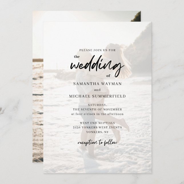 Chic Modern Couples Foto Script Wedding Einladung (Vorne/Hinten)