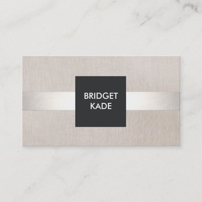 Chic Modern Designer Silver Strip Linen Look Visitenkarte (Vorderseite)