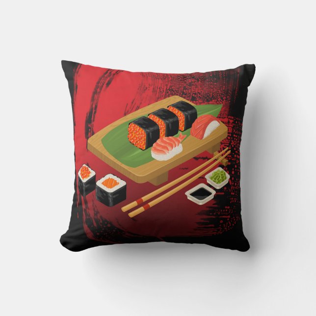 Chic Modern Elegant Black & Red Sushi Kissen (Vorderseite)