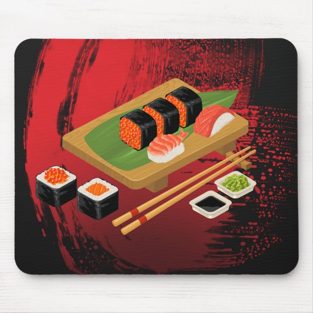 Chic Modern Elegant Black & Red Sushi Mousepad (Vorne)
