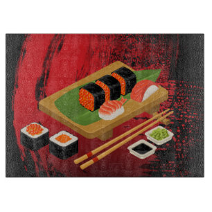 Chic Modern Elegant Black & Red Sushi Schneidebrett