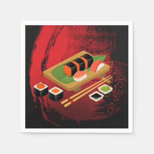 Chic Modern Elegantes Black & Red Sushi Party Even Serviette