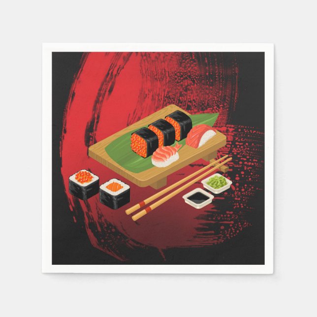 Chic Modern Elegantes Black & Red Sushi Party Even Serviette (Vorderseite)