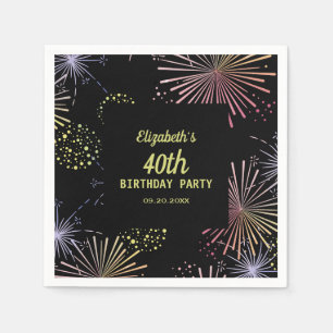 Chic Modern farbenfrohe Feuerwerke Black Birthday Serviette