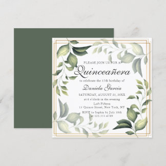 Chic Modern Floral Greenery Botanical Quiceanera Einladung