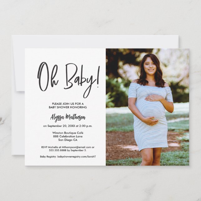 Chic Modern Foto Handlettering Oh Baby Dusche Einladung (Vorderseite)