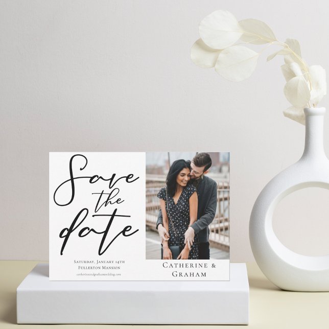 Chic Modern Foto White Black Typografy Save The Date (Von Creator hochgeladen)