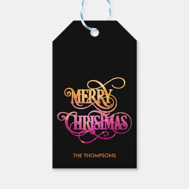 Chic Modern Glitzer Calligraphy Frohe Weihnachten Geschenkanhänger (Vorderseite)