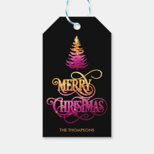 Chic Modern Glitzer Pine Tree Frohe Weihnachten Geschenkanhänger