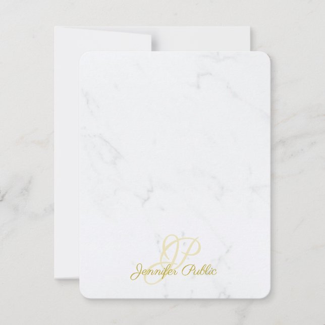Chic Modern Gold Caligraphed Script Marble Elegant Mitteilungskarte (Vorderseite)