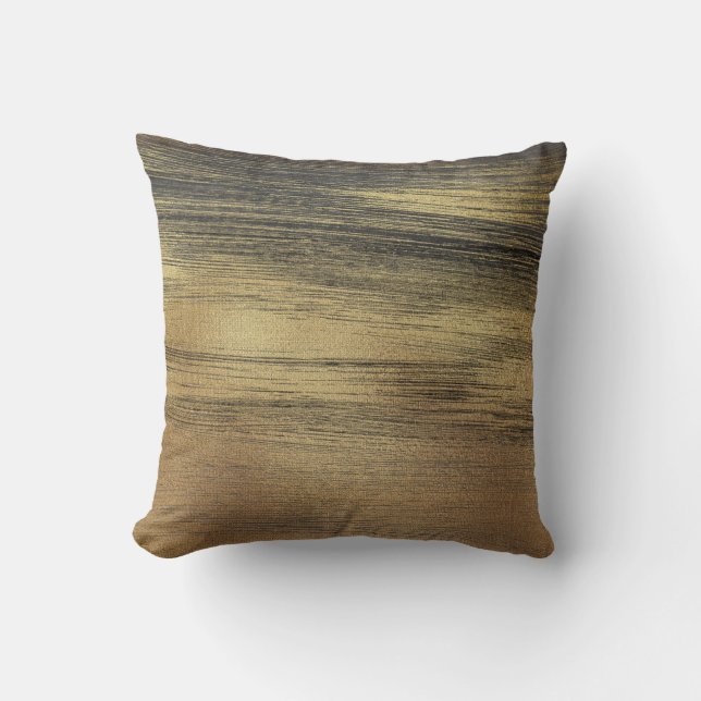 Chic Modern Gold Grau Abstrakte Pinselstriche Kissen (Vorderseite)