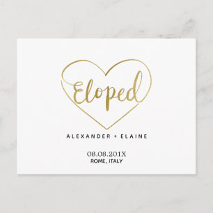 Chic Modern Gold Heart Elopement Hochzeit Postkarte