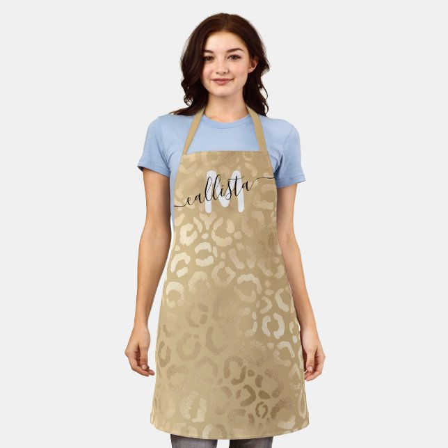 Chic Modern Gold Leopard Cheetah Monogram Schürze (Getragen)