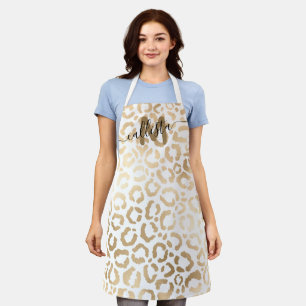 Chic Modern Gold White Leopard Cheetah Monogram Schürze