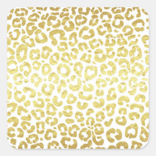 Chic Modern Gold White Leopard Jaguar Cheetah Quadratischer Aufkleber