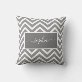 Chic Modern Grau Zickzack Zig Zag Muster Name Kissen