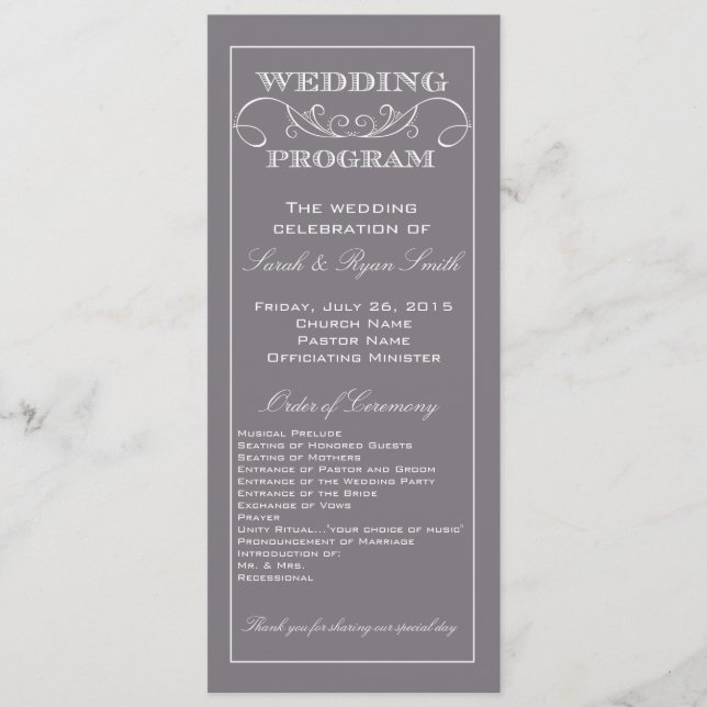 Chic Modern Gray Swirl Wedding Program Programm (Vorderseite)