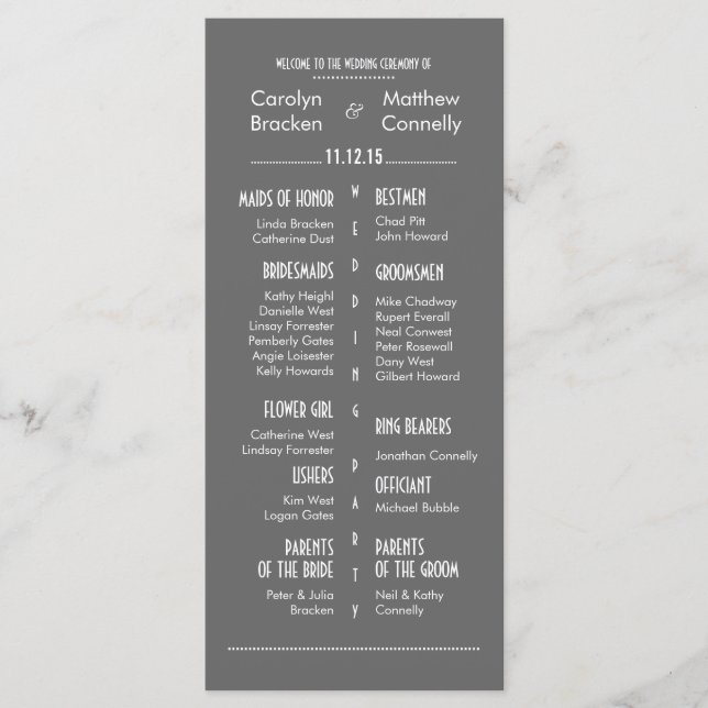 Chic Modern Gray Wedding Program Rack Card Programm (Vorderseite)