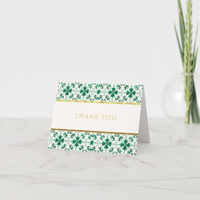 Chic Modern Green St. Patrick's Day Baby Shower Dankeskarte (Vorderseite)