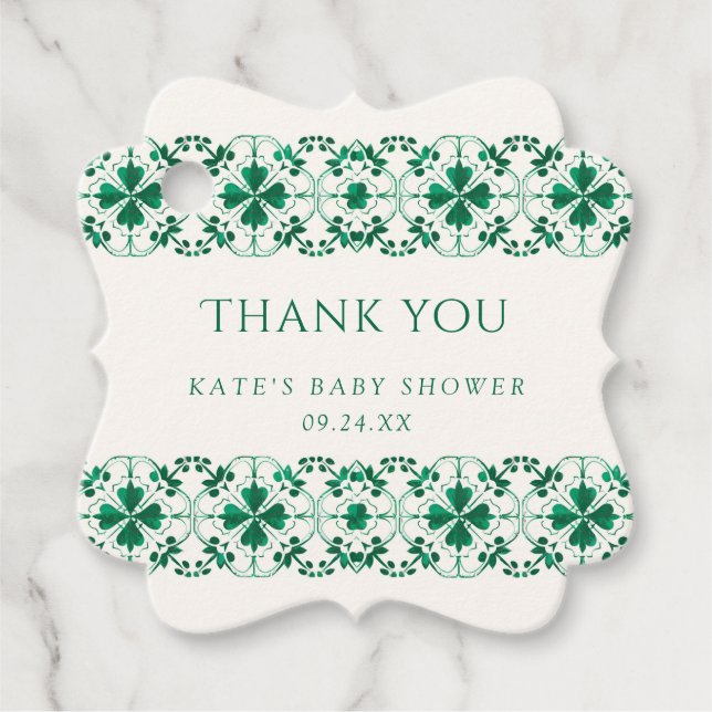 Chic Modern Green St. Patrick's Day Baby Shower Geschenkanhänger (Vorderseite)