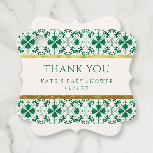 Chic Modern Green St. Patrick's Day Baby Shower Geschenkanhänger (Vorderseite)