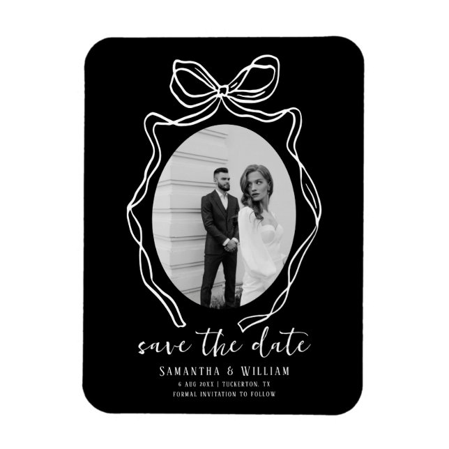 Chic Modern Hand Drawn Bow Wedding Save the Date Magnet (Vertikal)