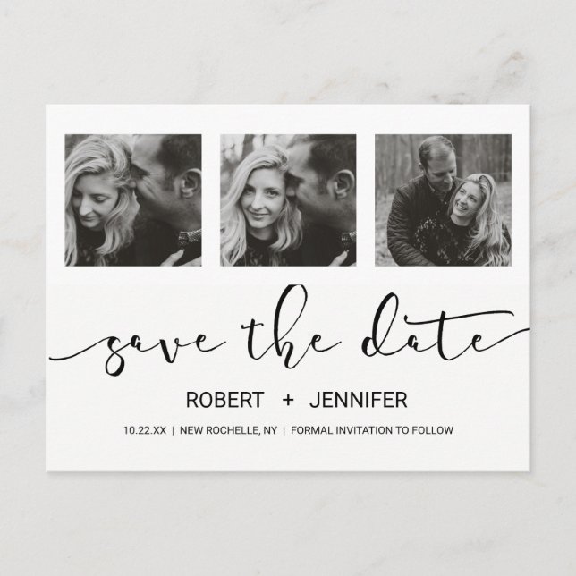 Chic modern Hand Letted Save the Date Foto Ankündigungspostkarte (Vorderseite)