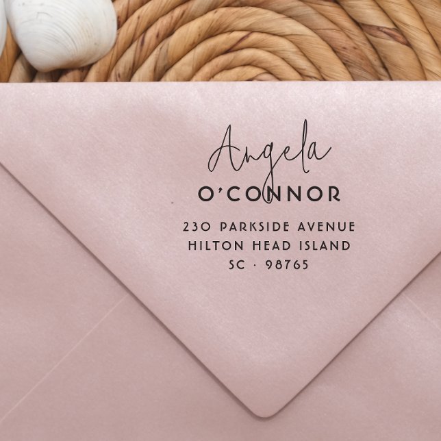 Chic Modern Handwriting Name & Rücksendeadresse Permastempel (Stamp Mock-up)